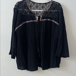 Black Lace/ Gauze Boho cardigan style Top size xxl EUC